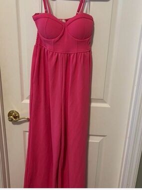 Strapless Hot Pink Bustier Jumpsuit